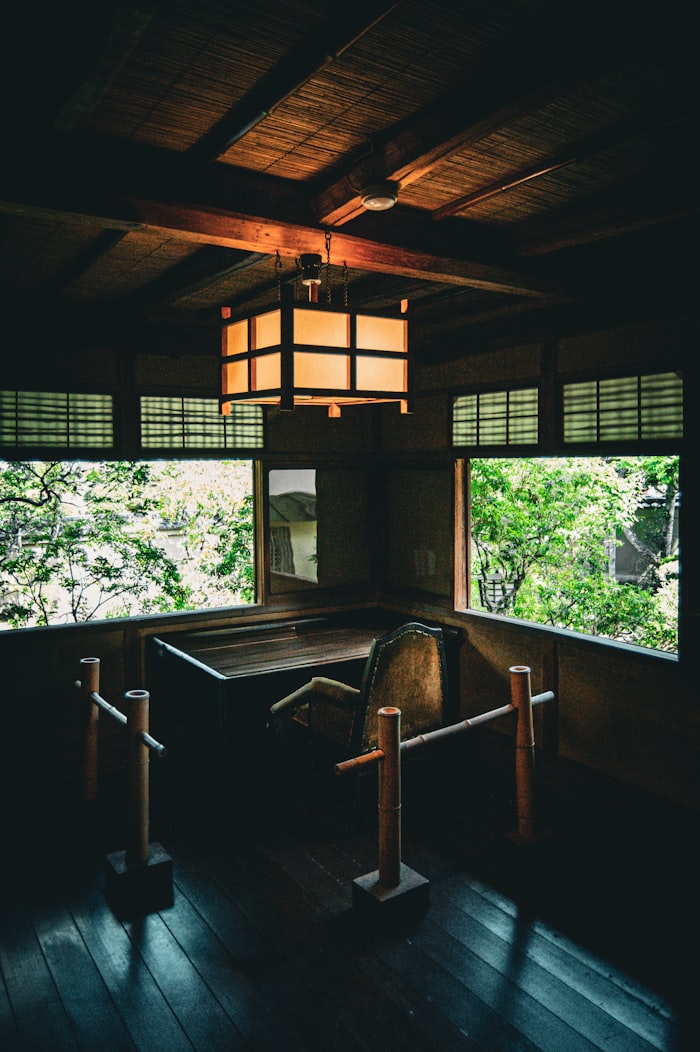 Traditional Japanese interior with lantern and garden view, representing Relax Tasks calm
